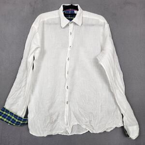 Stone Rose Shirt Mens XL White Linen Red Rivet Collection Long Sleeve Button Up